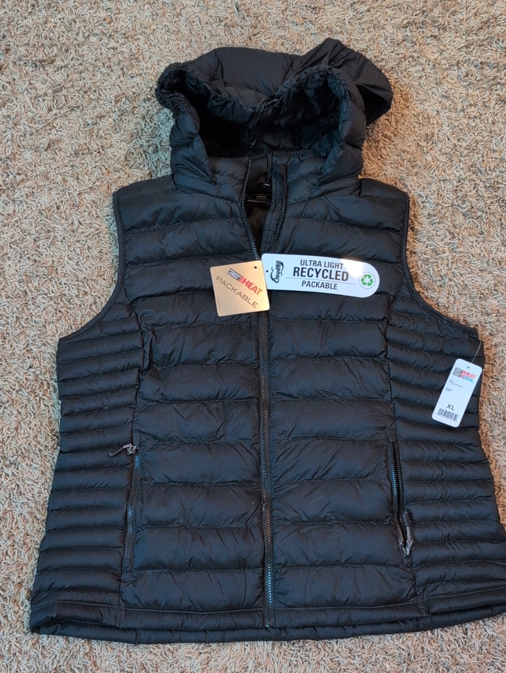 32 Degrees Black Packable Puffer Vest with Hood